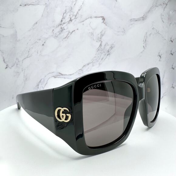 New GUCCI Sunglasses Wrap Square Black Gold Metal GG 55-16-130mm Authentic Gucci - Picture 7 of 15